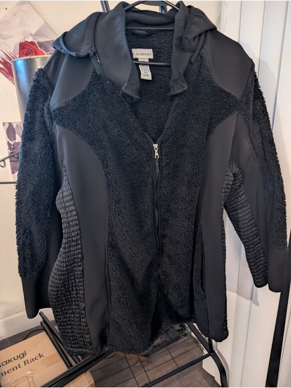 Catherines: Size 3X Black Faux-Sherpa Hooded Jacket
